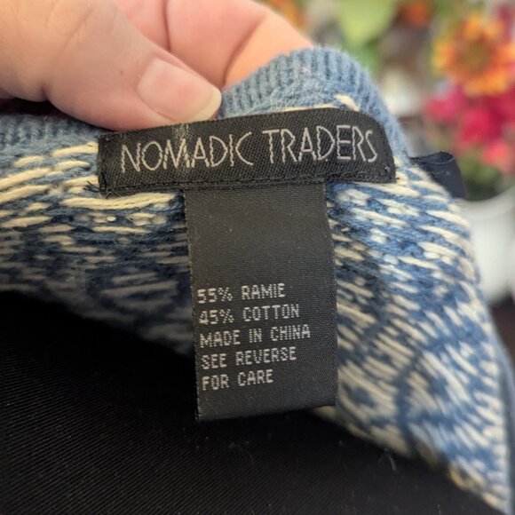 Nomadic Traders Blue & White Jacquard Knit Cardigan Sweater | Size Small - Picture 4 of 9